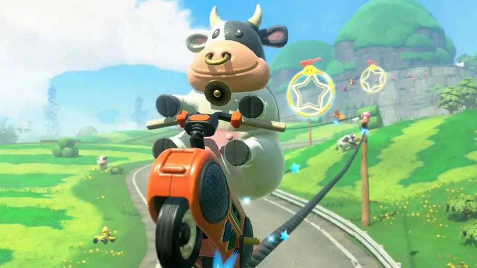 PETA pede que Nintendo retire anel do nariz da vaca em Mario Kart World