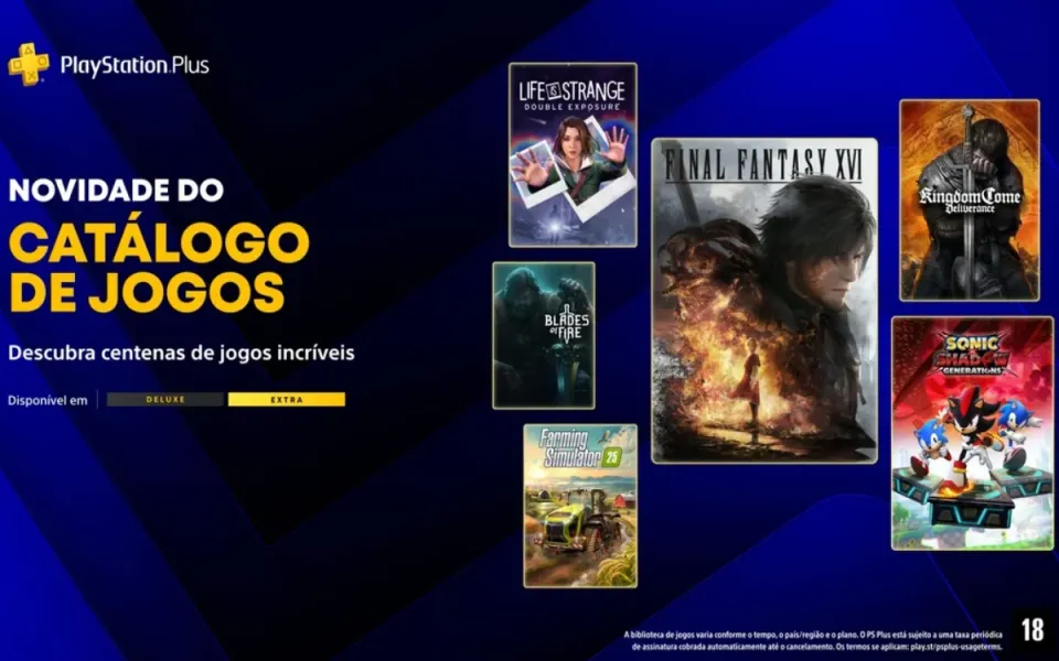 PS Plus Extra e Deluxe de junho recebem Final Fantasy XVI, Sonic X Shadow Generations e mais 6 jogos